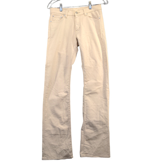 Lacoste Women's Bootcut Leg Jeans Tan Size 36 Actual 28x33 Flap Back Pockets - Picture 1 of 12